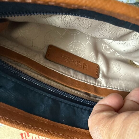 Michael Kors Kempton Handbag Zip Front Crossbody Bag Navy Blue Brown - Picture 6 of 10